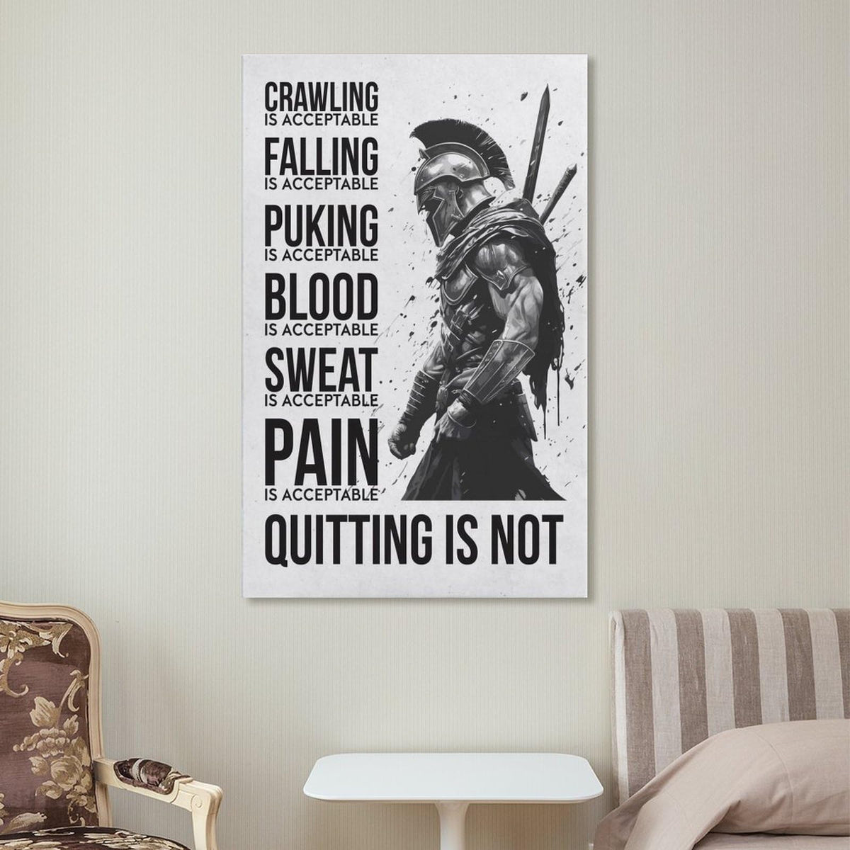 Spartan Warrior Motivational Poster Canvas Printing Wall Art Prints Wall Decor Posters Monochrome Gym Quote Fitness Discipline Bedroom Office Living Room Inspiration 24x36inch (style-15 / 24x36inch(60x90cm) Frame)