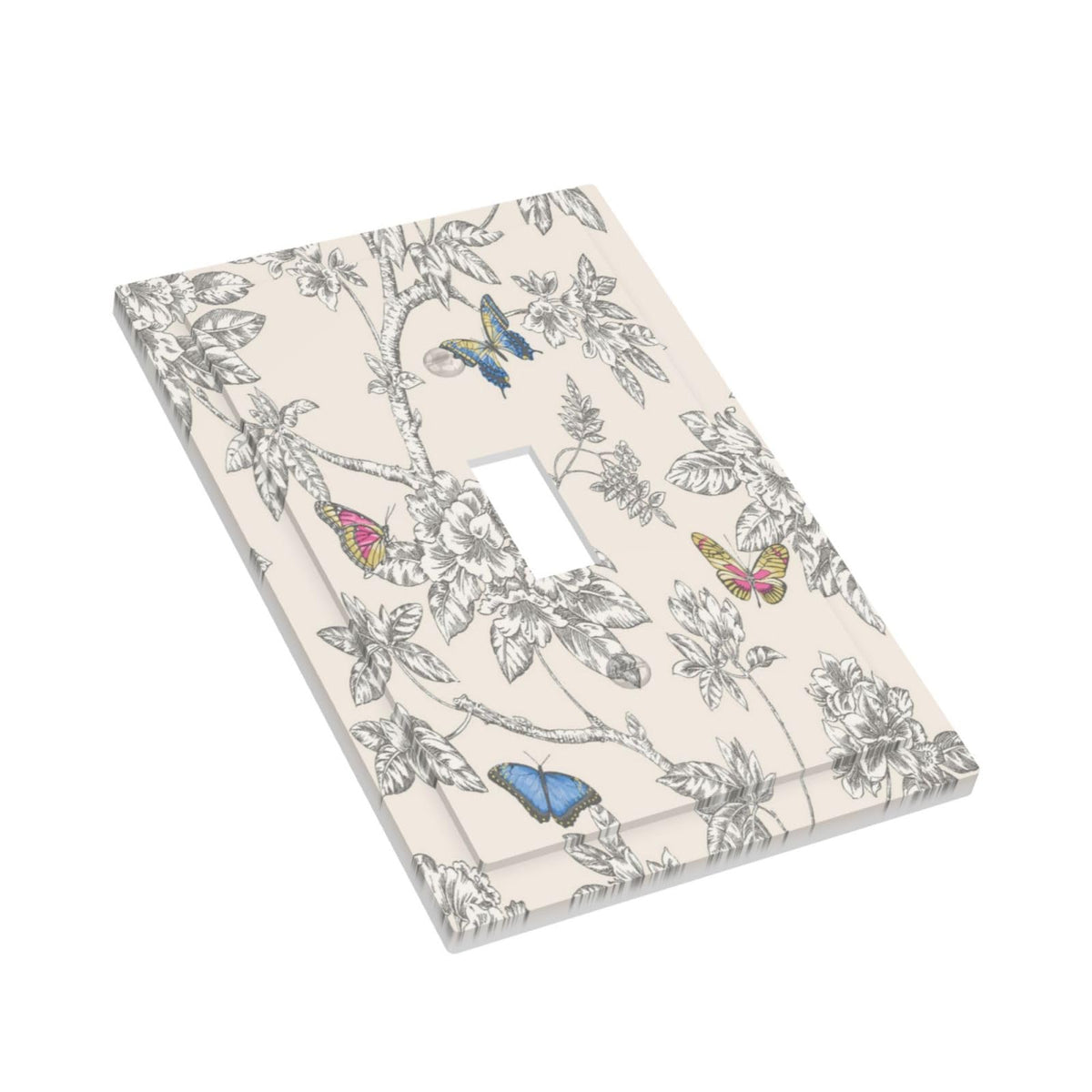 Beige Tree 1 Gang Light Switch Cover Single Toggle WallPlate Decorative Faceplate Electrical Switchplate Colour Line Tree Life Spring Fantastic Fairy Forest Flower Butterfly Bathroom Kitchen Decor (Jumbo Size 1-Gang Toggle / Colorful Butterfly Flowers)