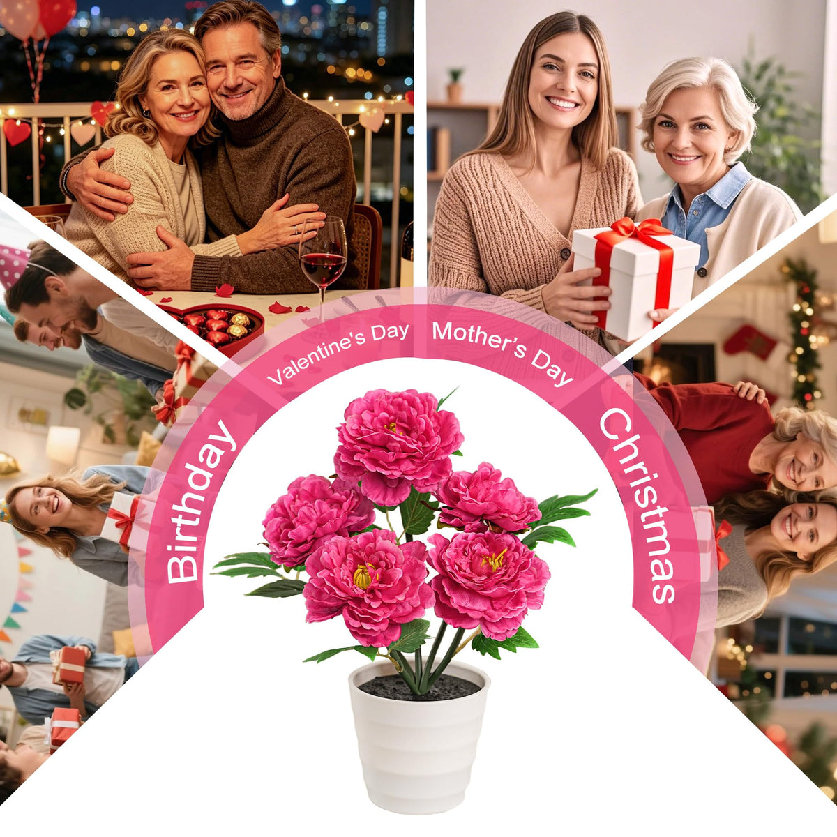 Peony Artificial Flower Lamp (Peony-Rose Red)