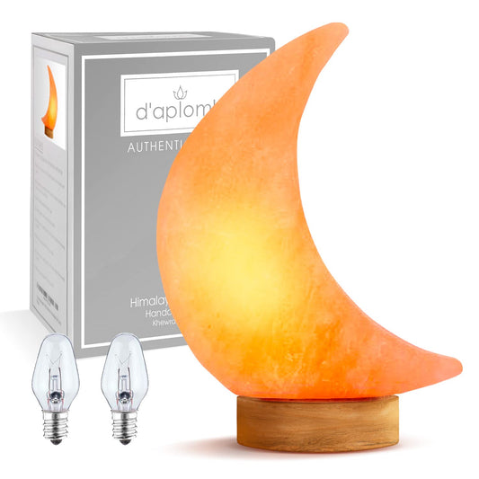 100% Authentic Natural Himalayan Salt Lamp;Hand Carved Moon Pink (Moon)