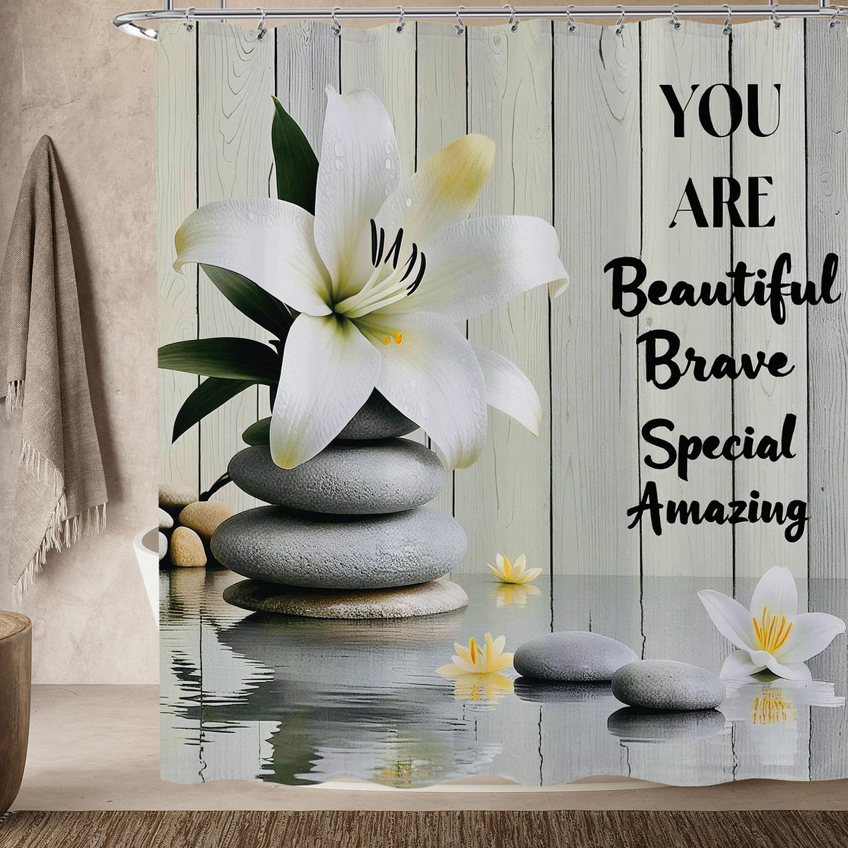 Inspirational Shower Curtain (60"W x 72"L (Pack of 1) / Zen Floral)