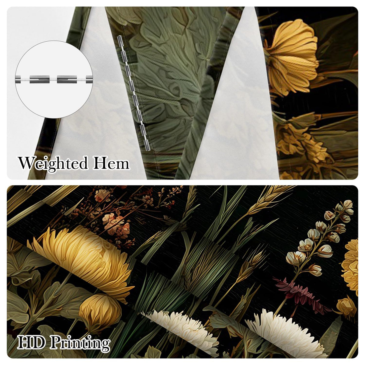 Dark Botanical Floral Shower Curtain with Hooks (Dark Flowers / 72"W x 78"L (Pack of 1))