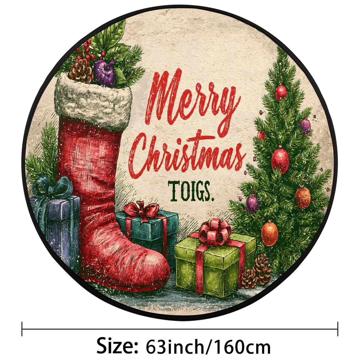 5 Ft Christmas Round Rug Circle Area Rugs Circular Door Mat for Indoor (B:d-28 / 5'3" (Round))