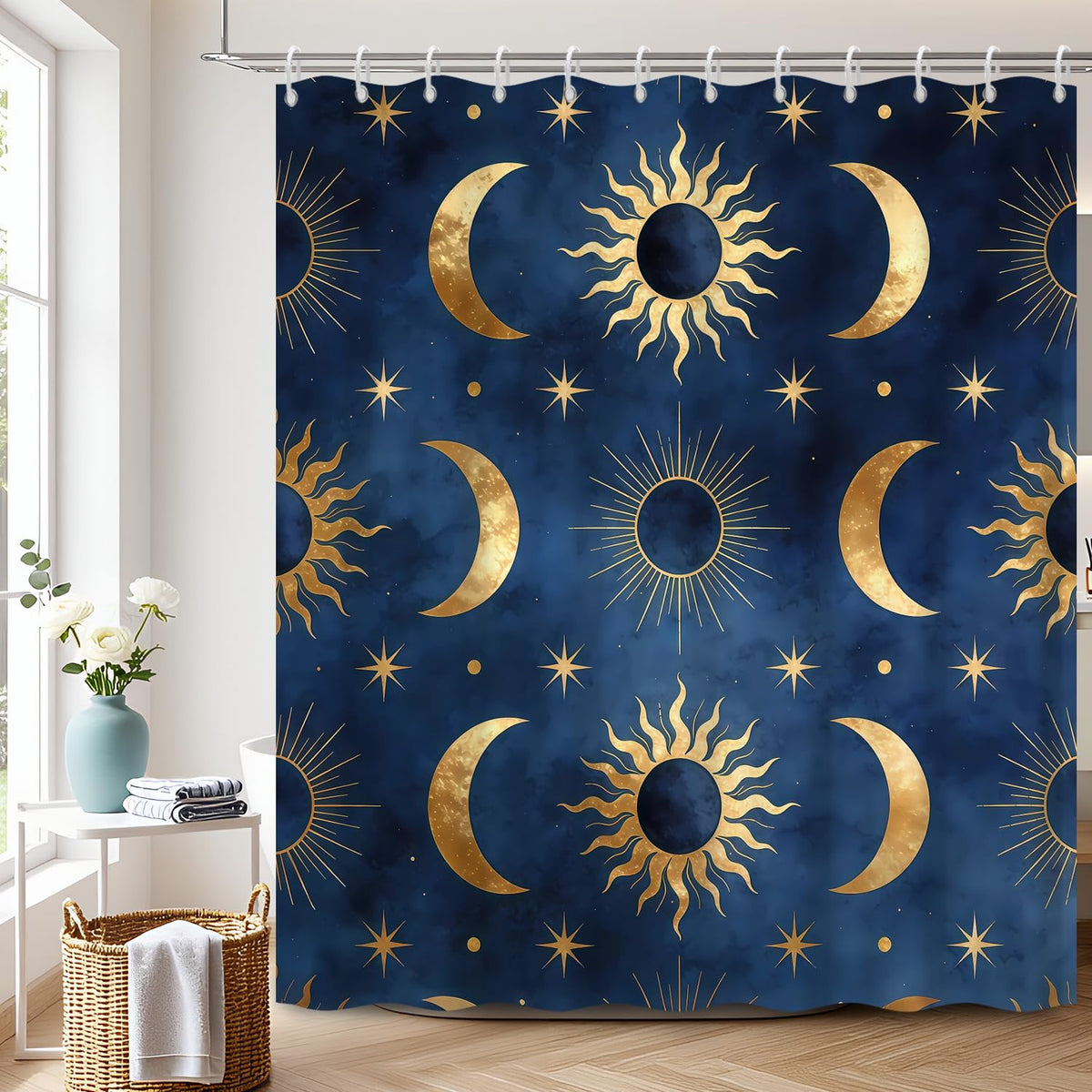 Celestial Shower Curtain with Hooks (Sun and Moon / 72"W x 78"L (Pack of 1))