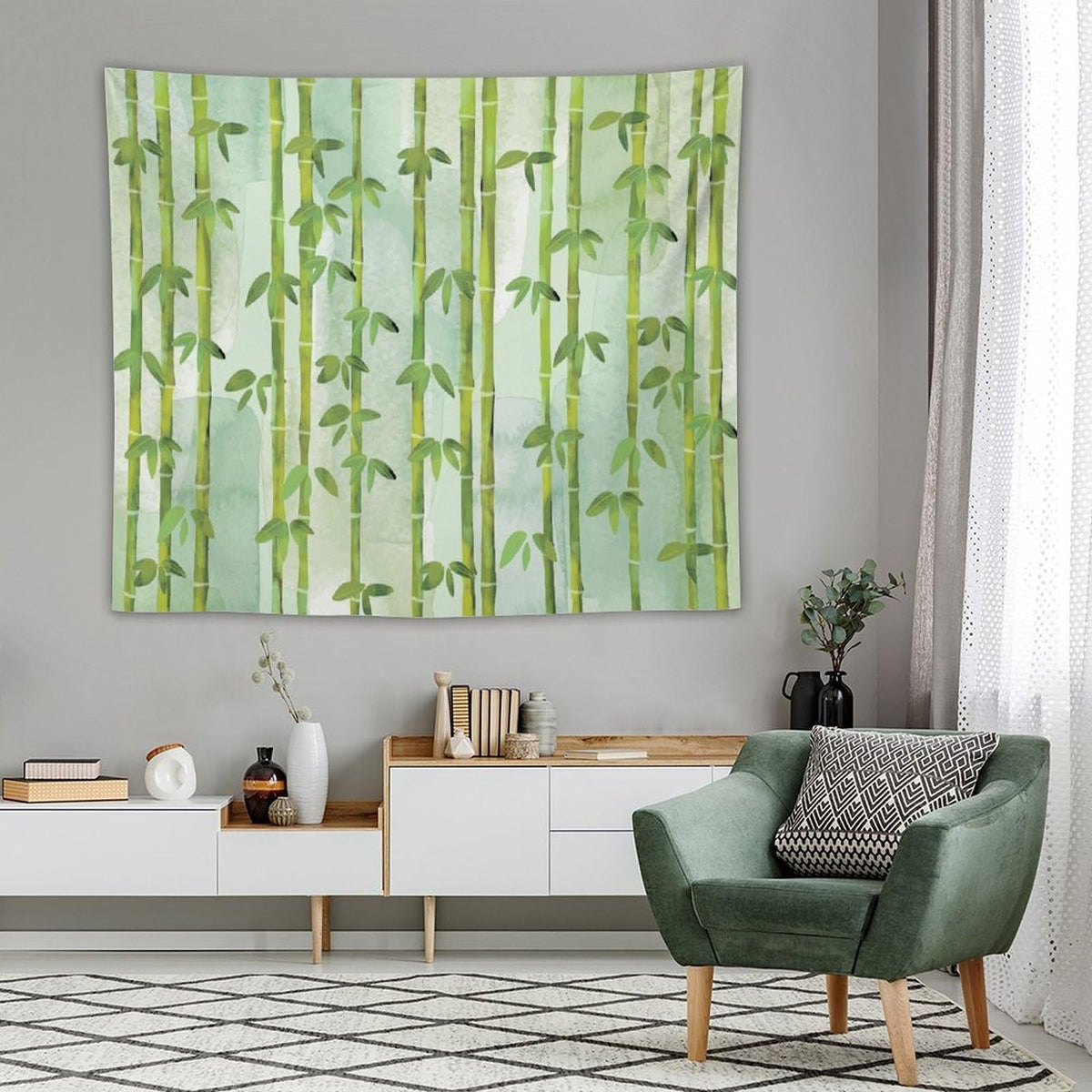Bamboo Print Tapestry Wall Hanging Chinese Bamboo Leaves Tree Nature Woods Stems Tapestries Home Decor for Living Room Bedroom Apartment Farmhouse Dorm 50"x60" (50"L x 60"W / Bamboo-7)