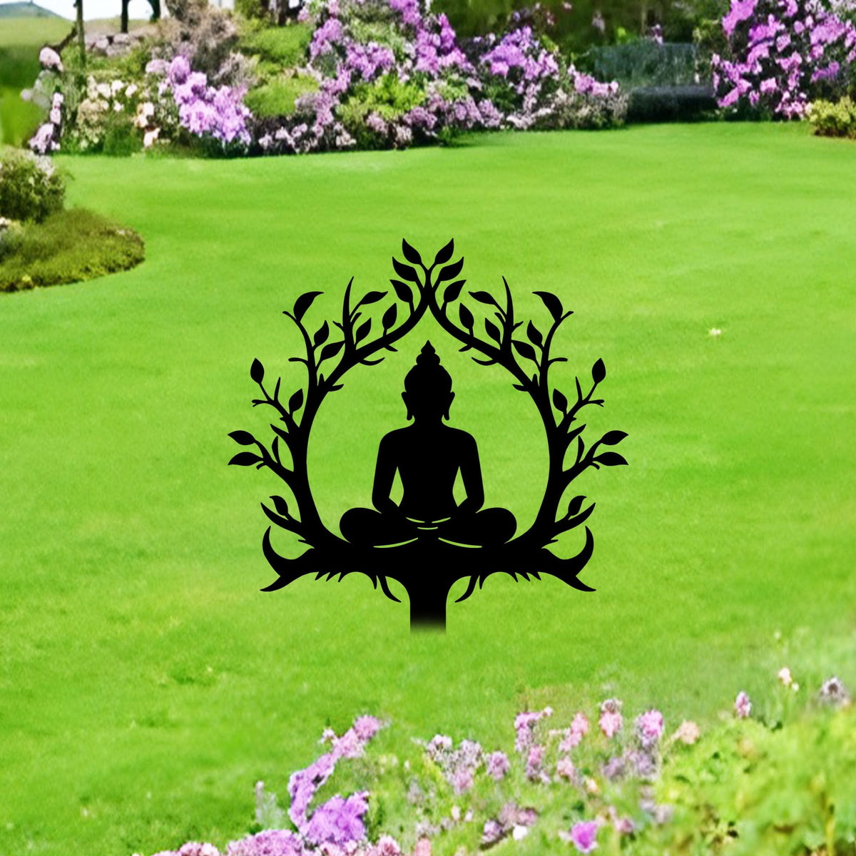 Zen Buddha Metal Garden Stake Decor (Black)