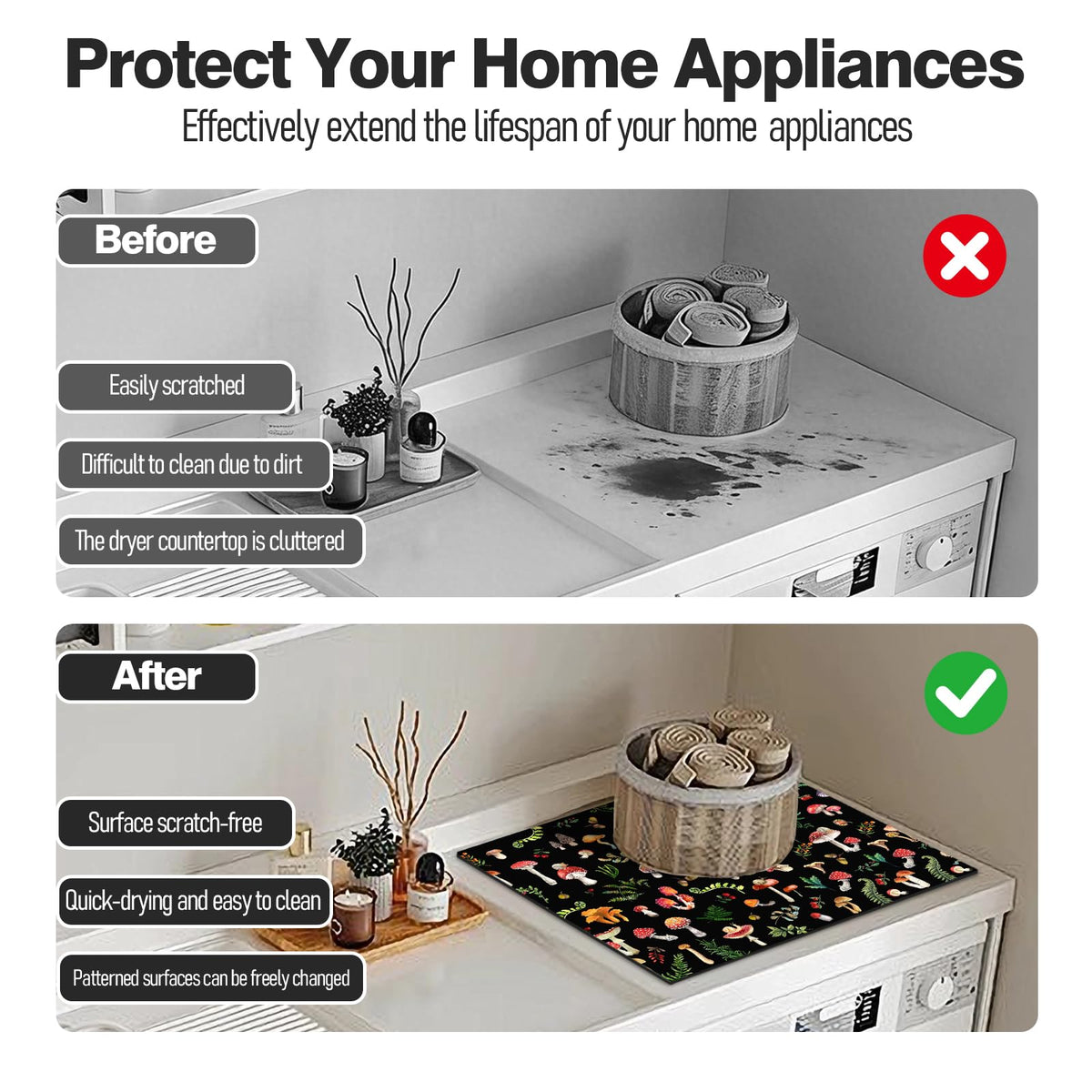 Dryer Top Protector Mat (black mushroom)