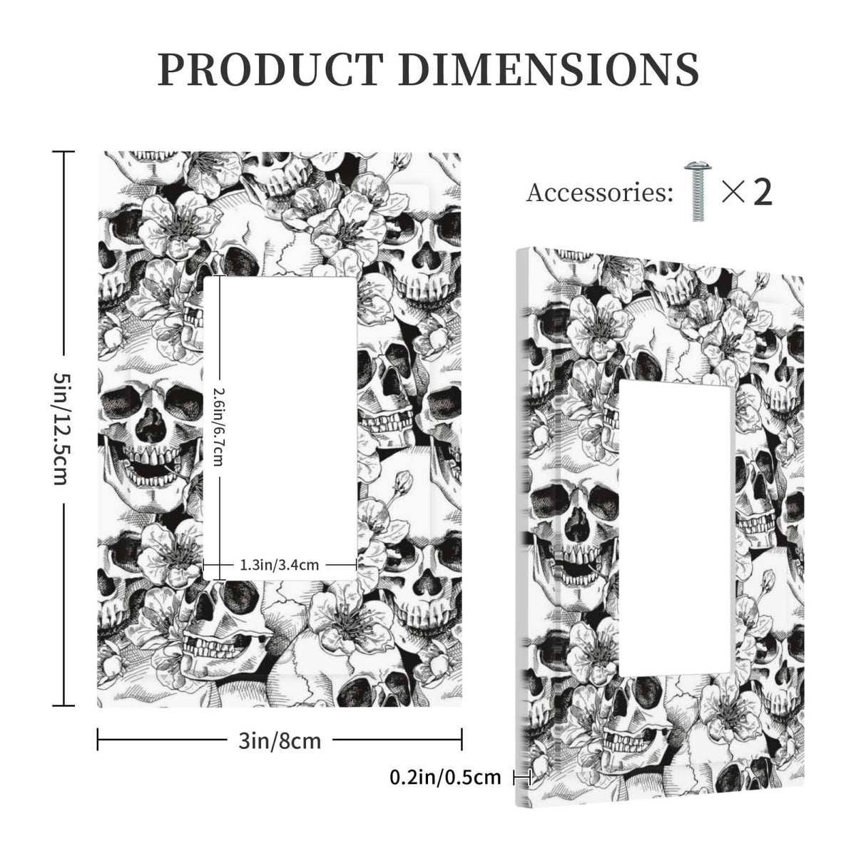 Cool Skull Skeleton Floral Gothic Decorator Wall Plate Decorative Spooky Fantasy Witchy Hippy Rose Halloween Single Rocker (Gothic Skull Floral Skeleton / 1-Gang Rocker Mid)