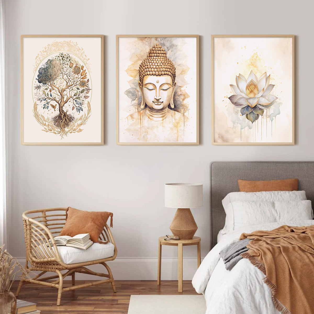 Zen Wall Art Decor Buddha Lotus Flower Artwork Tree of Life Canvas Painting Yoga Meditation Studio Wall Art Mindfulness Spiritual Energy Poster for Living Room Bedroom 8x10x3 Inch Unframed (8x10 Inch Unframed / Buddha Flower Prints)