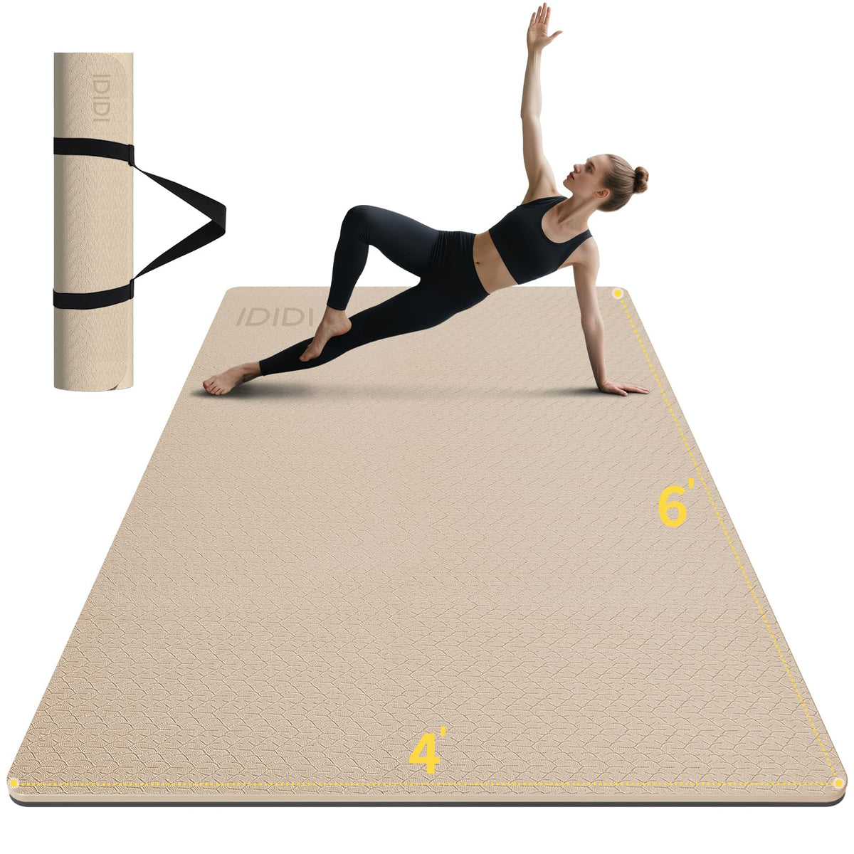 Large Yoga Mat (Beige+Black / 10mm)
