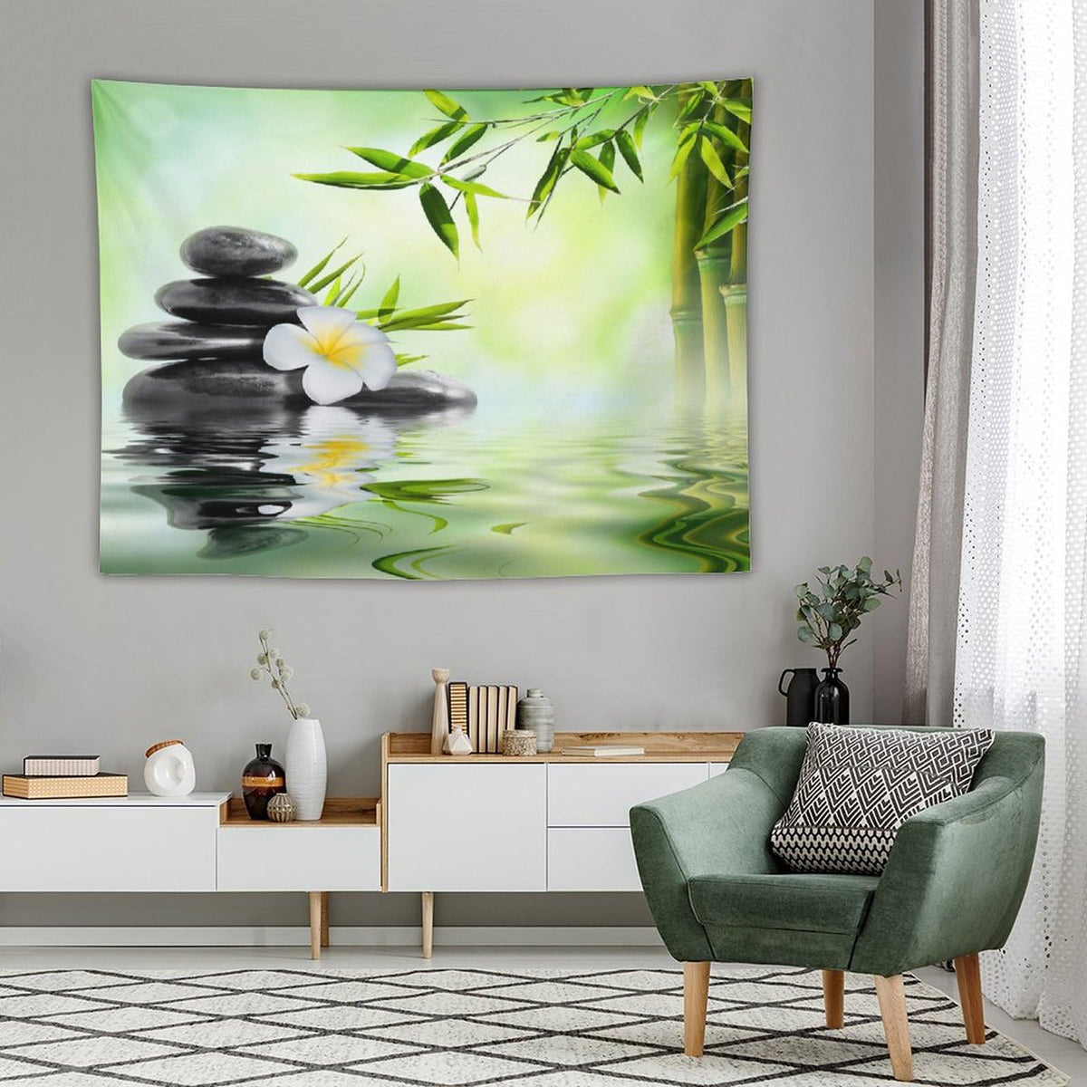 Spa Tapestry Wall Hanging Garden Frangipani Bamboo Japanese Relaxation Resting Tapestries Home Decor for Living Room Bedroom Farmhouse Kitchen Dorm 60"x80" (60"L x 80"W / Zen-4)