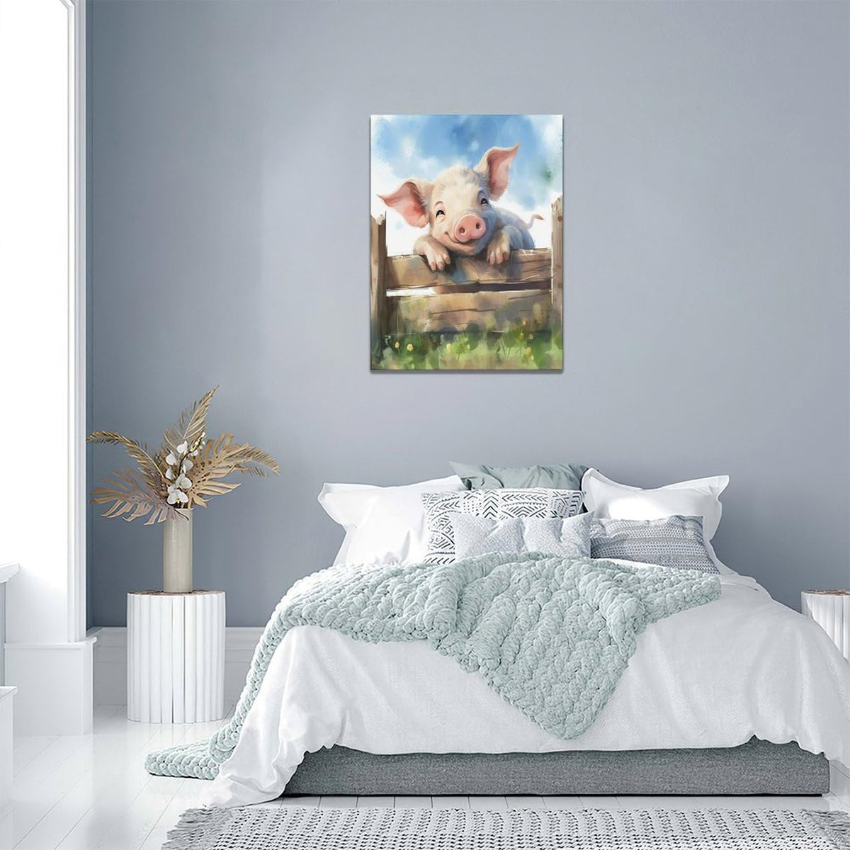 Farmhouse Pig Wall Art Pig Pictures Wall Decor Canvas Print Painting Home Decoration Artwork For Living Room Office Bedroom Bathroom Framed 12"X16" (16"L x 12"W / Pig)