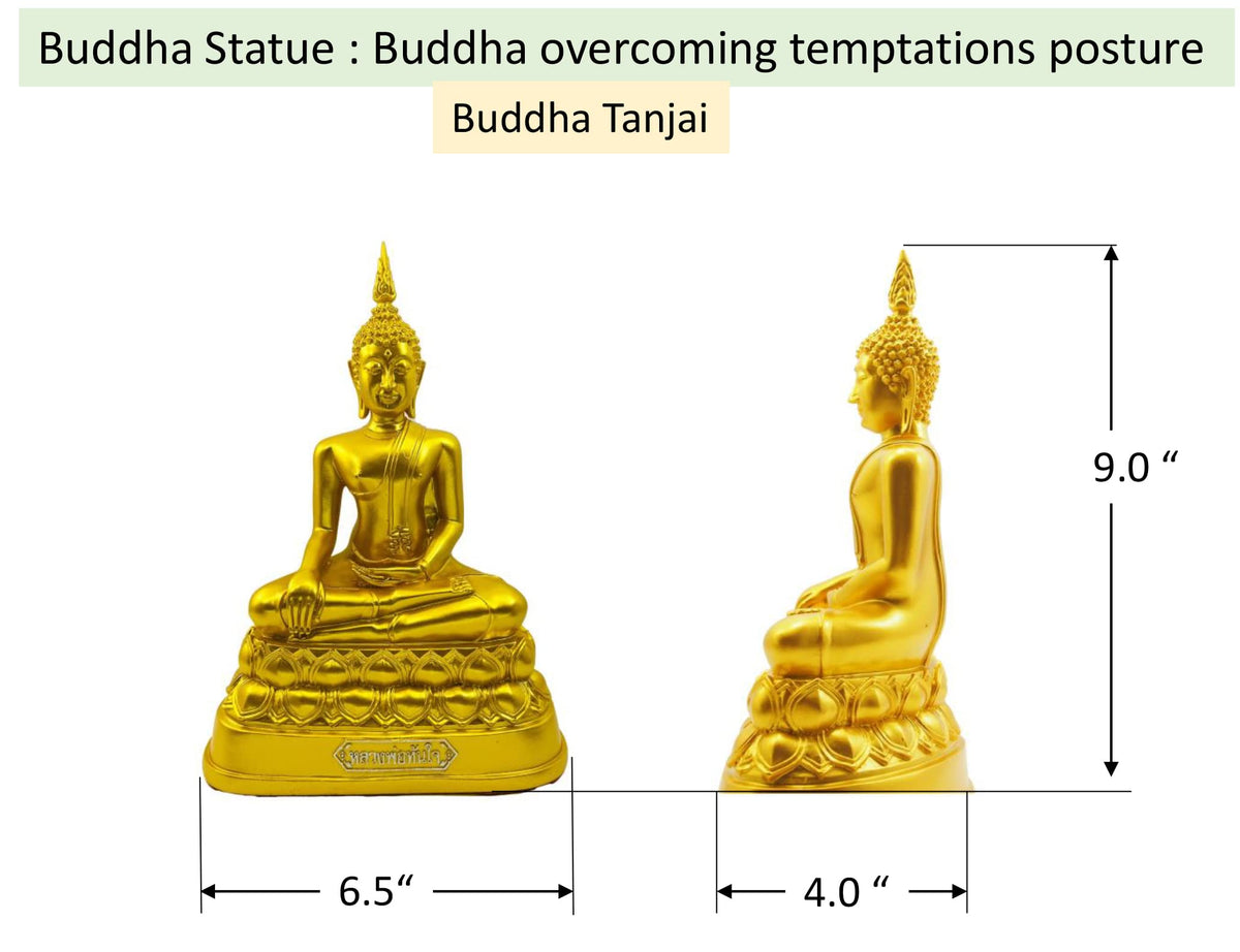 Buddha overcoming Temptations 9" H. Gold Thai Buddha Statue for Home Decor Living Room Decor Small Gift Office Gift Sculpture Figurines Zen Altar (Gold)