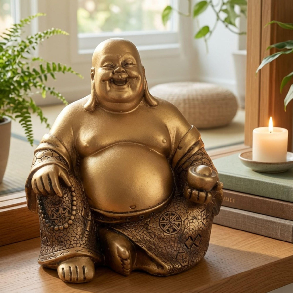 Laughing Buddha Statue Zen Decor 21770 (Gloden)