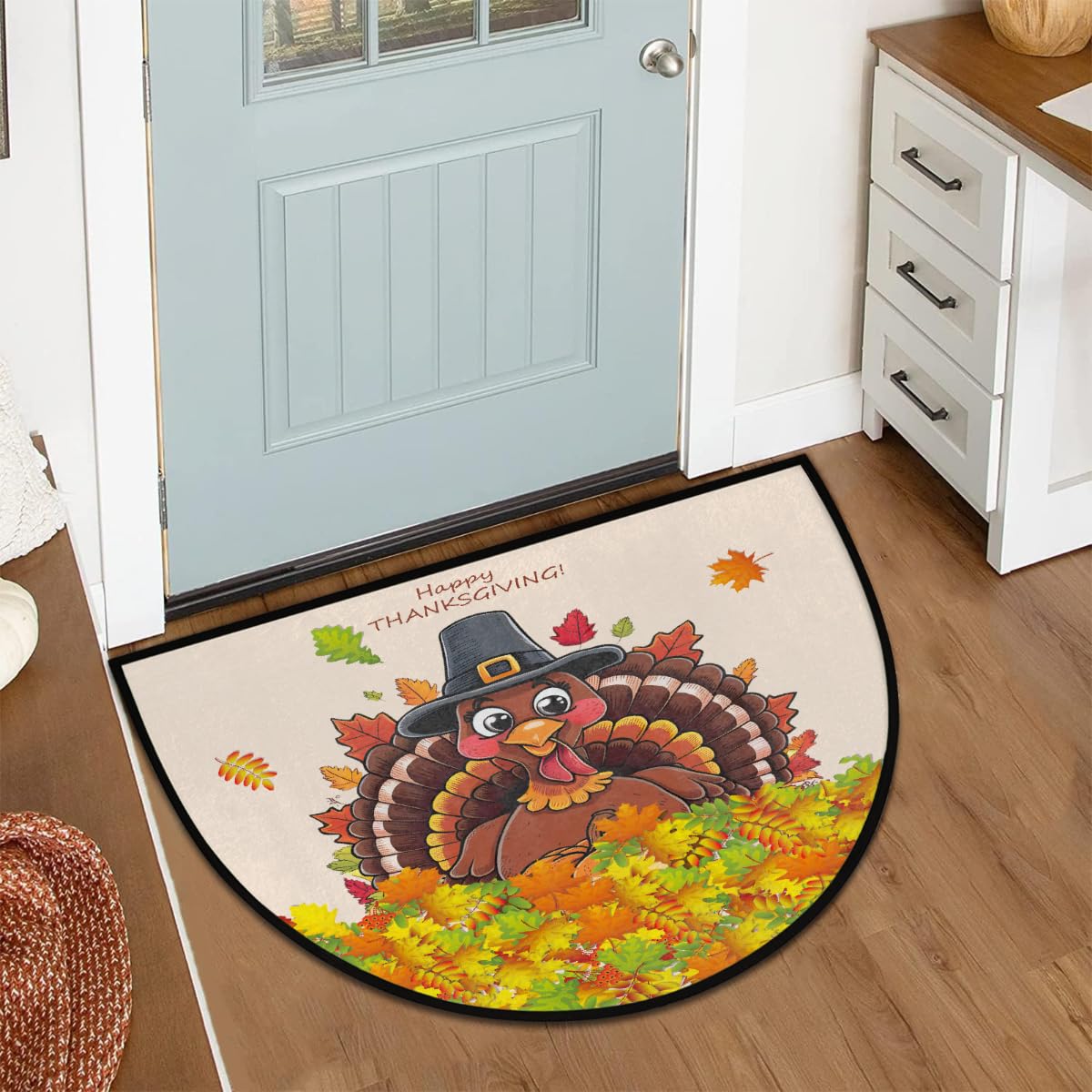 Half Round Door Mat Thanksgiving Turkey Autumn Non (E 06)