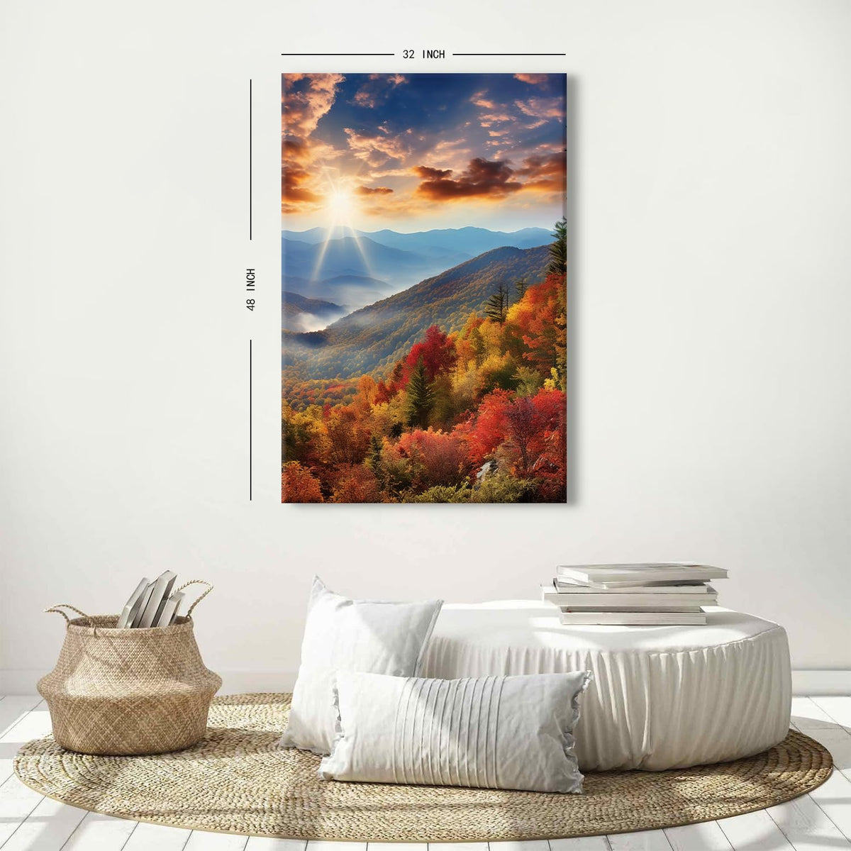Nature Sunset Wall Art Smoky Mountains Landscape Wall Decor for Living Room Decoration 32x48" Forest Scenery Kitchen Pictures National Park Posters Fall Pine Tree Scenic Painting Canvas Prints Artwork (32"L x 48"W / Fall05)
