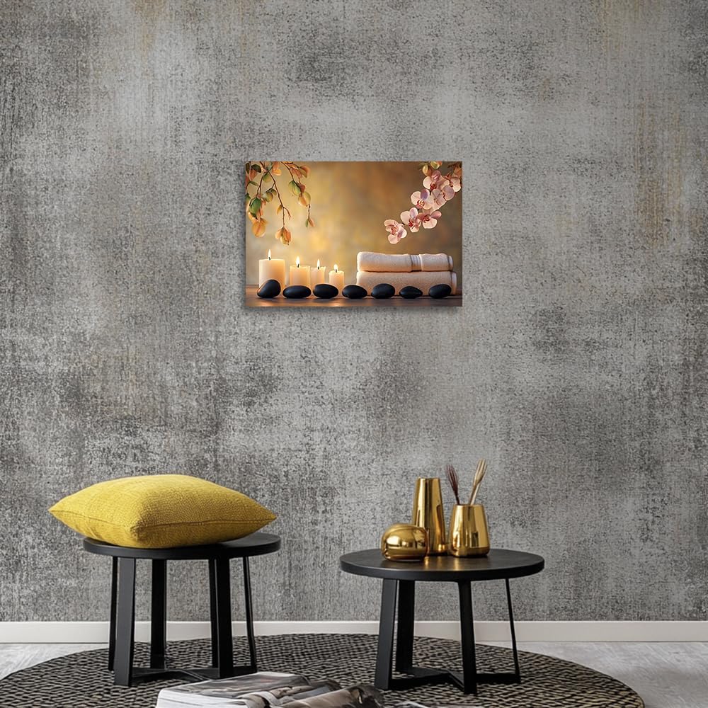 YMXHUANSH SPA Wall Art Decor Candles Canvas Print Orchids & Stones Zen Bathroom Artwork for Yoga Room Bedroom Massage Studio 20x30inch (Pink / 20"x30")