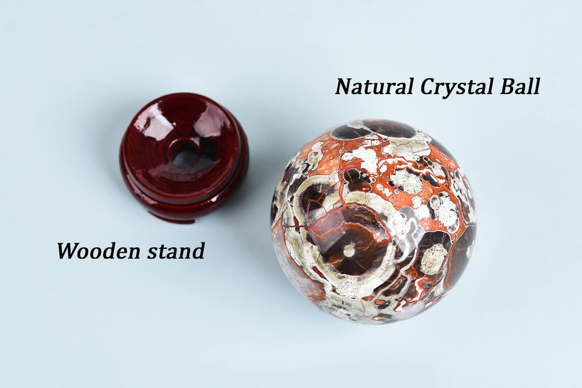 Crystal Sphere Money Agate Decorative Ball for Living Room Decor (Money Agate - Red / 2.8-3.2 IN)