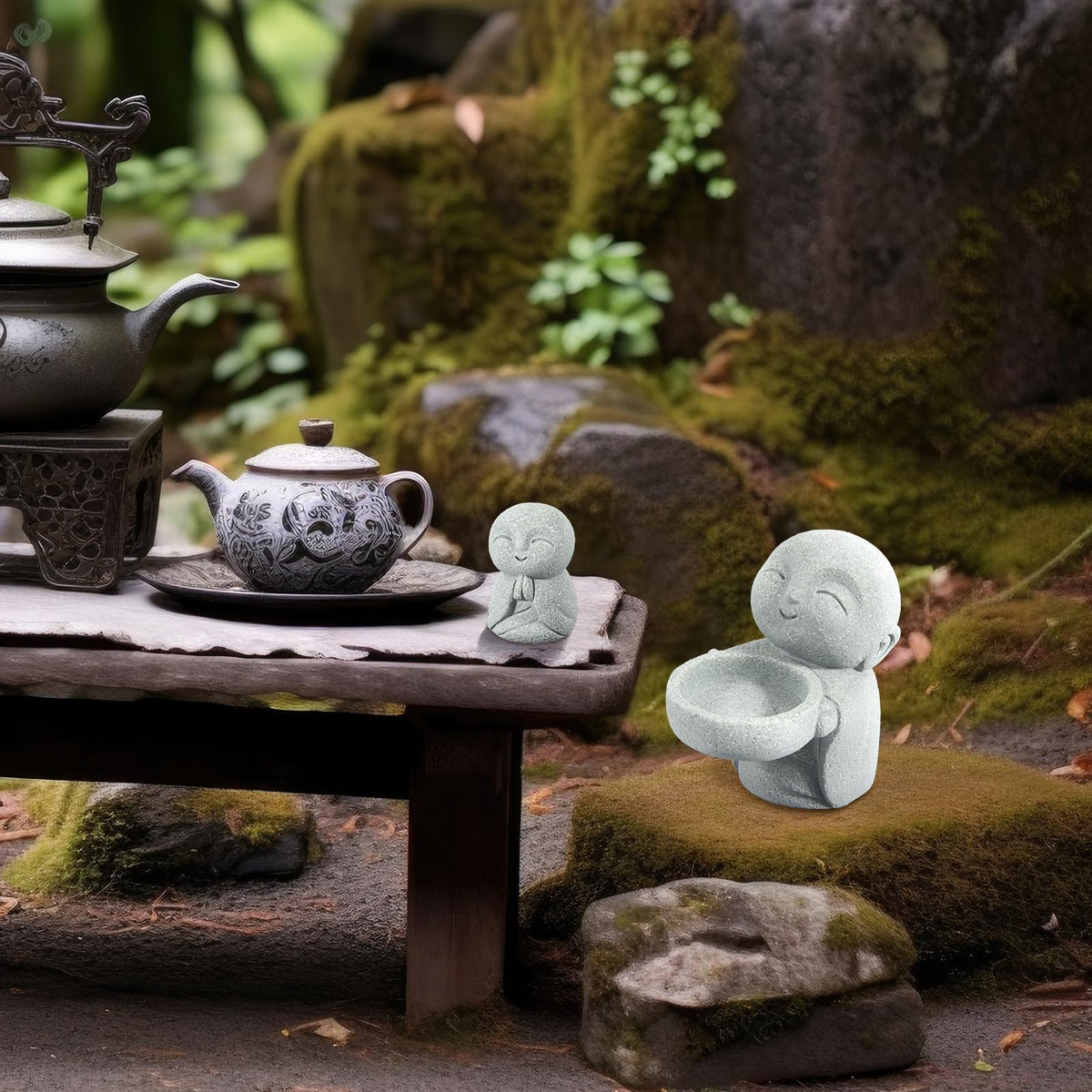 Japanese Buddha Sandstone Statues 2pcs (Monk)