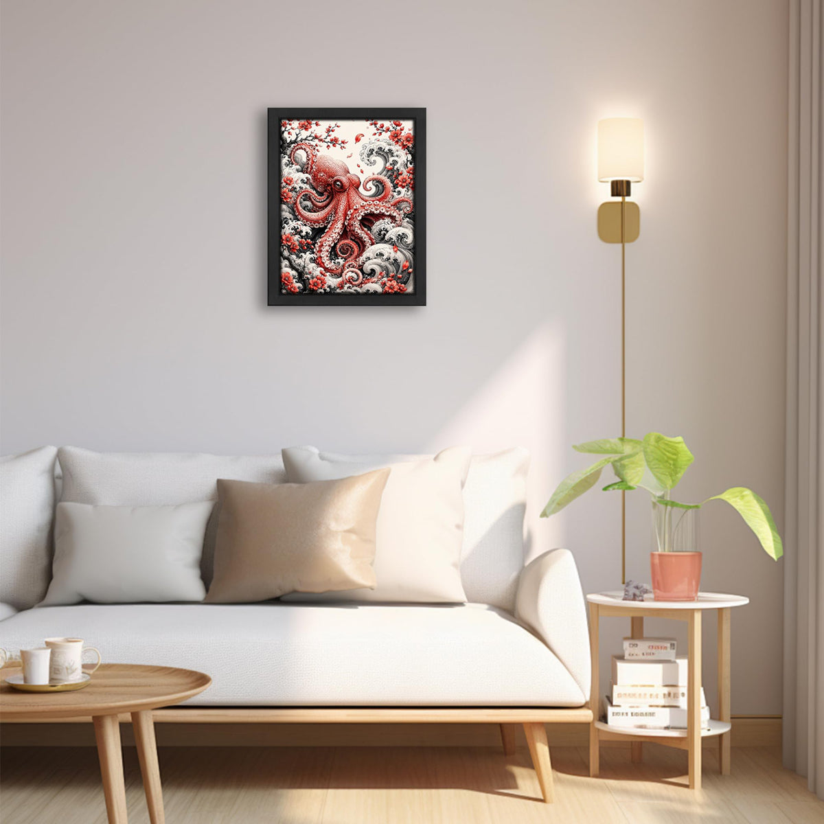 Japanese Octopus Decor Wall Art (Wall Art Framed 04 / 10"L x 8"W)