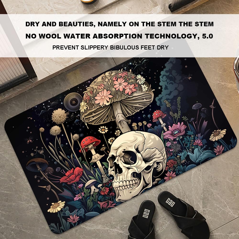 Bath Mat Bathroom Rug (A Skull and Mushroom- / 20 x 31 inches)