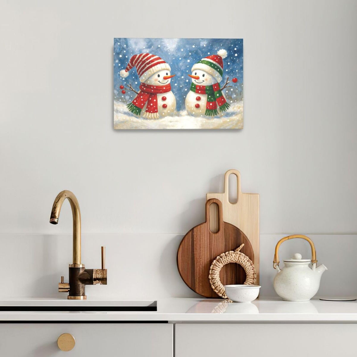 Christmas Snowman Wall Art Winter Holidays Canvas Wall Decor Pictures Paintings Prints Artwork Framed Decorations For Bathroom Bedroom Living Room Office Gifts 24" x 16" (Snowman / 24"L x 16"W)