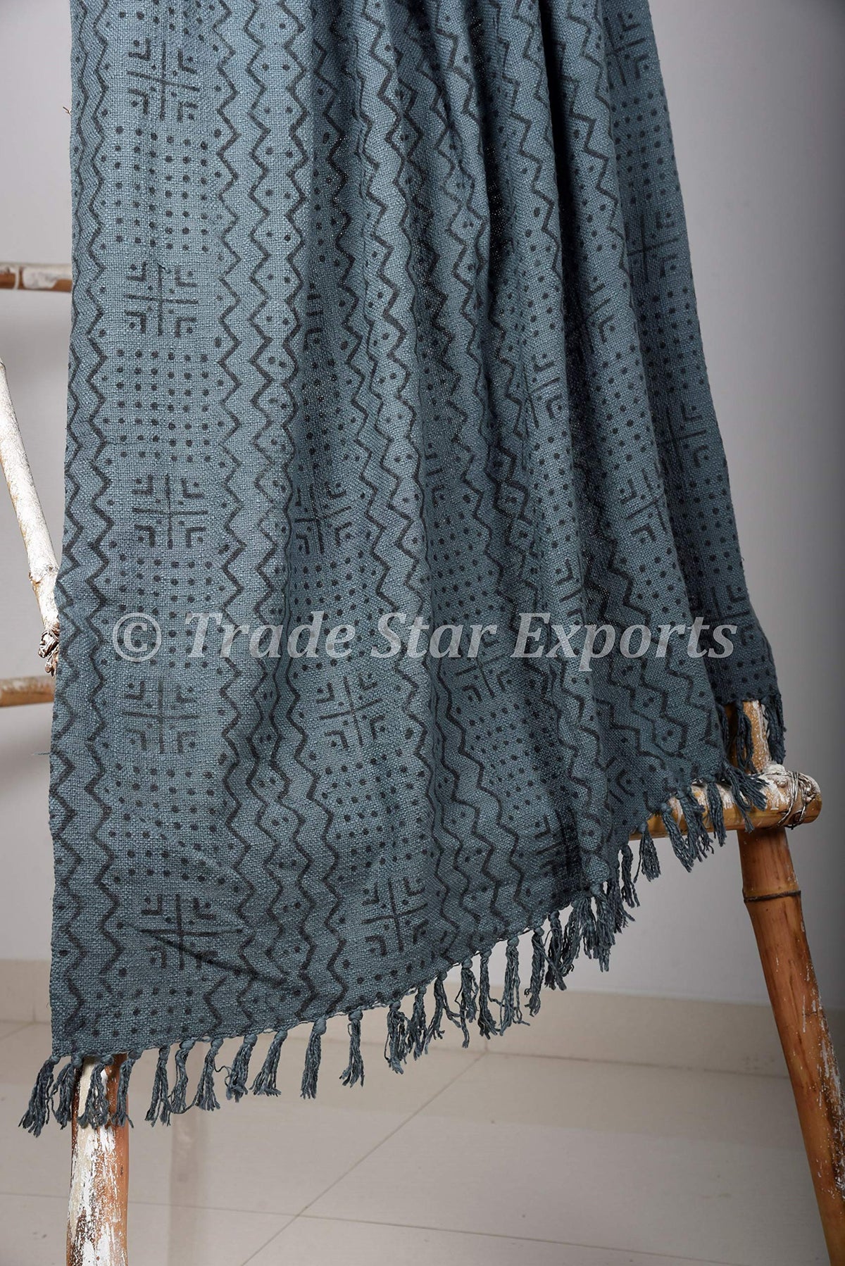 100% Cotton Soft Tassel Blanket Handloomed Housewarming Gifts Block Print Throw for Living Room Wrap for Picnic Hand Dyed Bed Blanket (Grey Black / Alma (120 x 170 Cms))