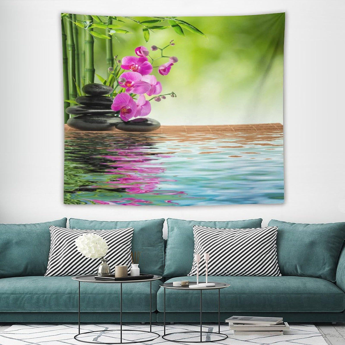 Purple Orchid Spa Tapestry Wall Hanging Bamboo Stone Tapestries Home Decor for Living Room Bedroom Farmhouse Kitchen Dorm 50"x60" (50"L x 60"W / Zen-8)
