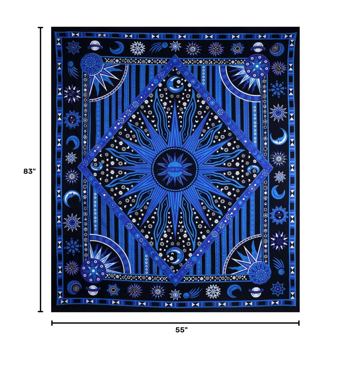 Blue Mandala Sun and Moon Tapestry (Multi-color / 83"L x 55"W)