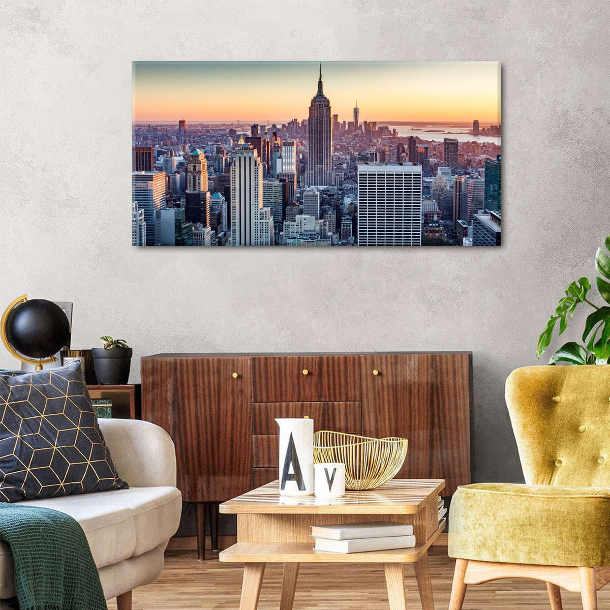 New York Wall Art Modern Manhattan Skyline Picture USA Downtown City Wall Decor Night View Building Canvas Painting NYC Skyscraper Contemporary Artwork for Bedroom Living Room Home Decoration 24x48" (48"L x 24"W / New York)