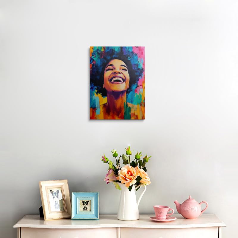 Joyful African American Women Wall Art Fashion Black Girl colorful Graffiti Portrait Canvas Pictures Poster for Living Room Bedroom Home Office Framed Inspirational Gift for Women 12"x16" (Black girl / 16"L x 12"W)