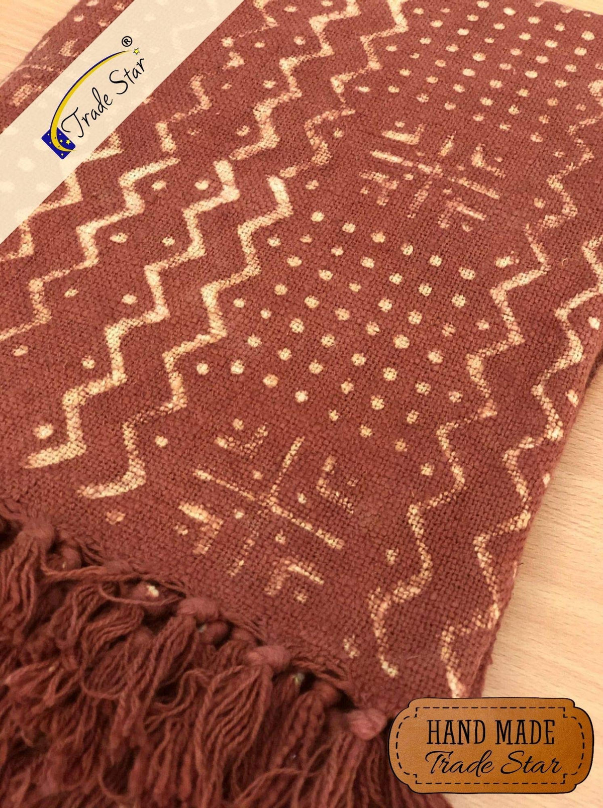 100% Cotton Throw Blanket Hand Block Print Boho Blanket Mudcloth Cozy Throw Blanket for Housewarming Sofa Wedding Gifts for Home Decor (Rust / Alma (120 x 170 Cms))