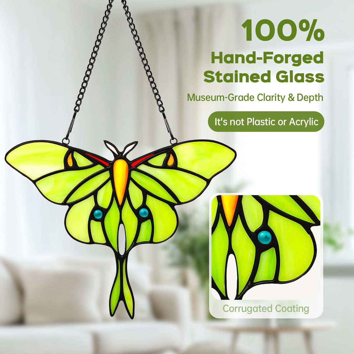Stained Glass Window Hanging Luna Moth Suncatcher (Green-moth / Medium)
