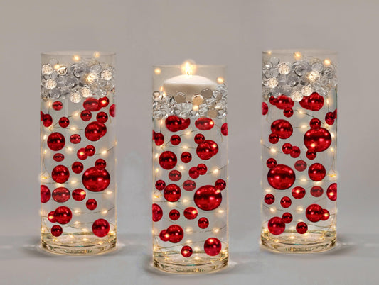 200 Floating Red Pearls (Red / 200 Pearls & Gems+LightsWarmWhite)