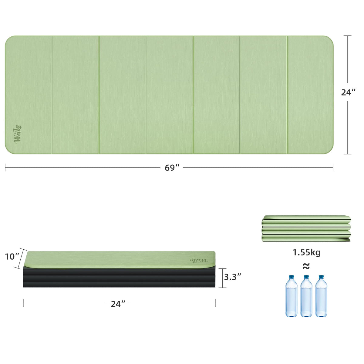 1 2 Inch 70"x24" Foldable TPE Yoga Mat (Light Green)