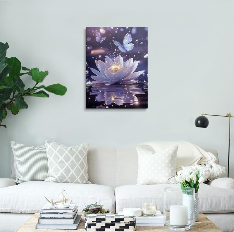 Framed Zen Meditation Serene Purple Lotus Flower Floral Canvas Wall Art (Flower03 / 24"L x 16"W)
