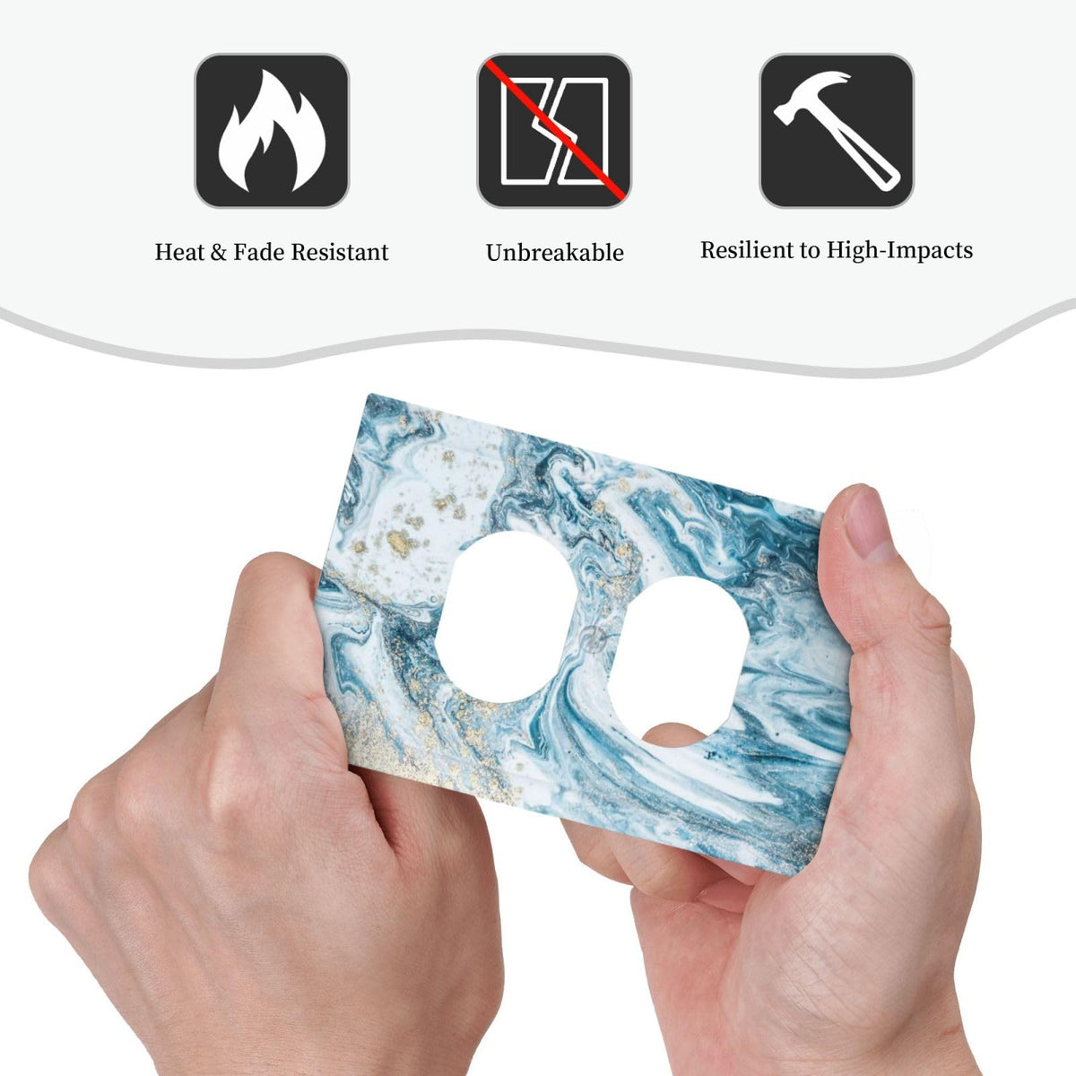 Teal Blue and White Marble Grain Decorative 1 Gang Duplex Outlet Cover (Turquoise Teal Blue Marble / 1-Gang Duplex Mid)