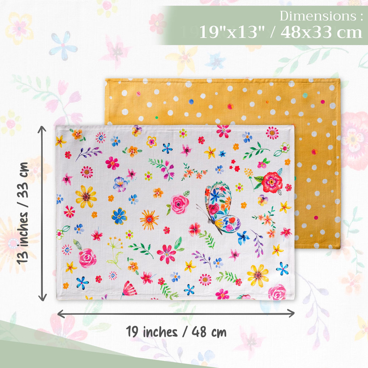 Placemats Set of 4 Reusable 100% Cotton (136 - Happy Florals - Sweety / 13" X 19" (Pack of 4))
