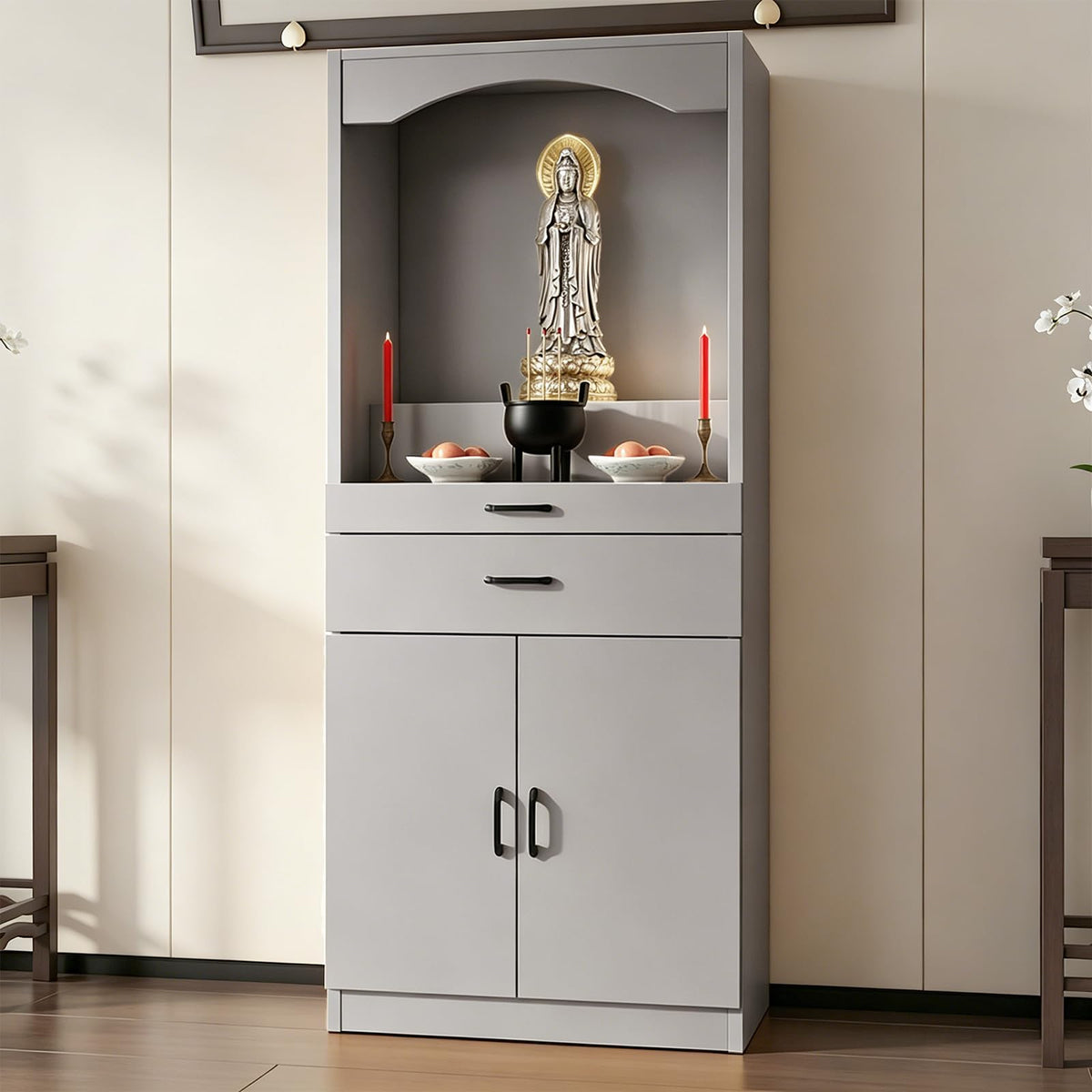 Solid Wood Altar Table (Light Gray / 51.2" x 15.7" x 65.4")