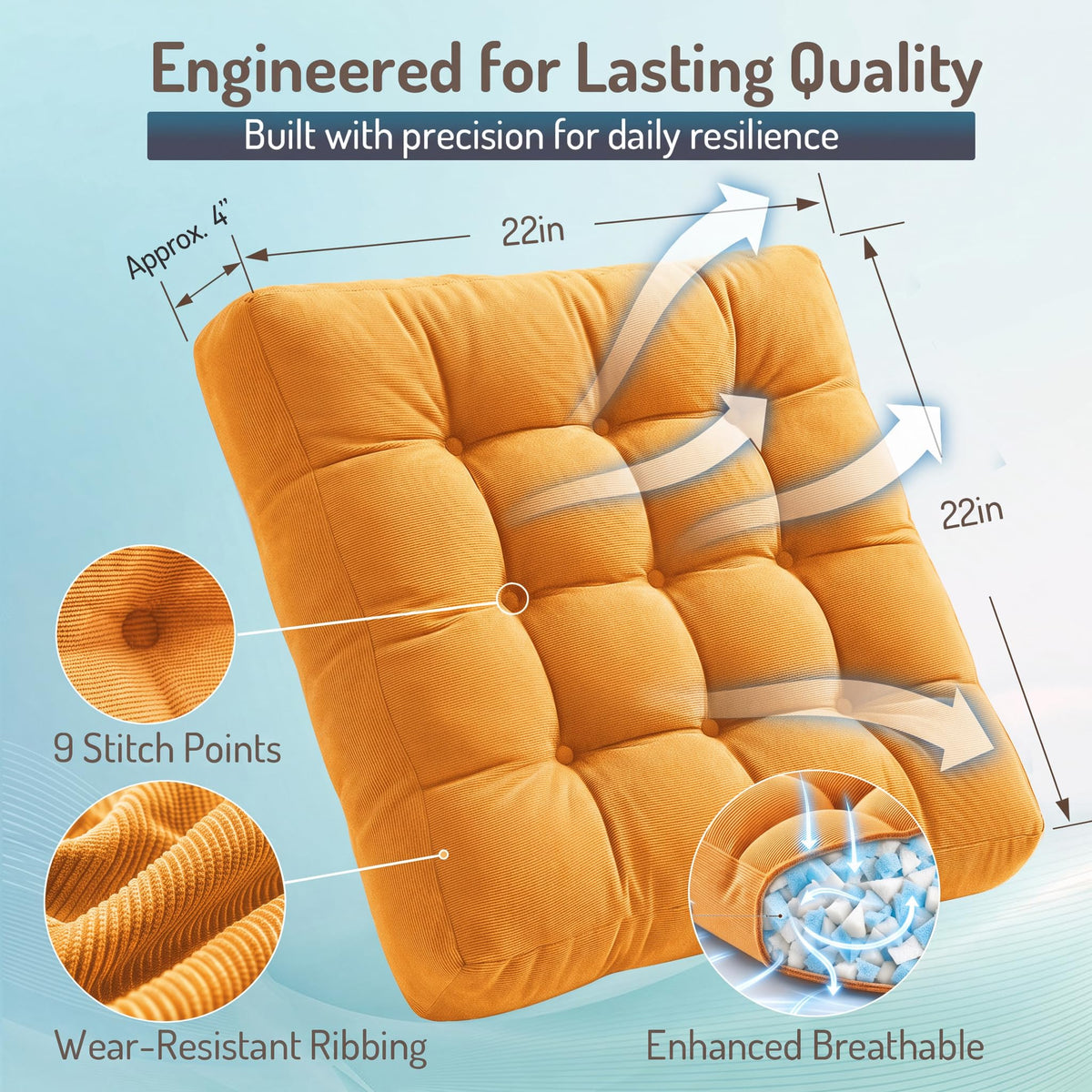 Large Floor Pillows for Adults (1 Pack / Square | Yellow | 1 Pack)