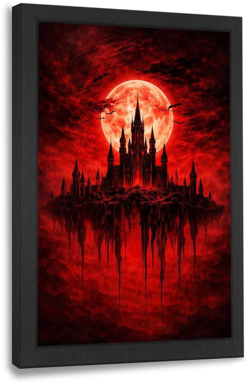 Gothic Castle Wall Art Dark Academia Canvas Wall Decor Moody Aesthetic Pictures Victorian Witchy Paintings Prints Creepy Goth Artwork Framed Decorations For Bathroom Bedroom Living Room Office Gifts 16" x 24" (Gothic / 24"L x 16"W)
