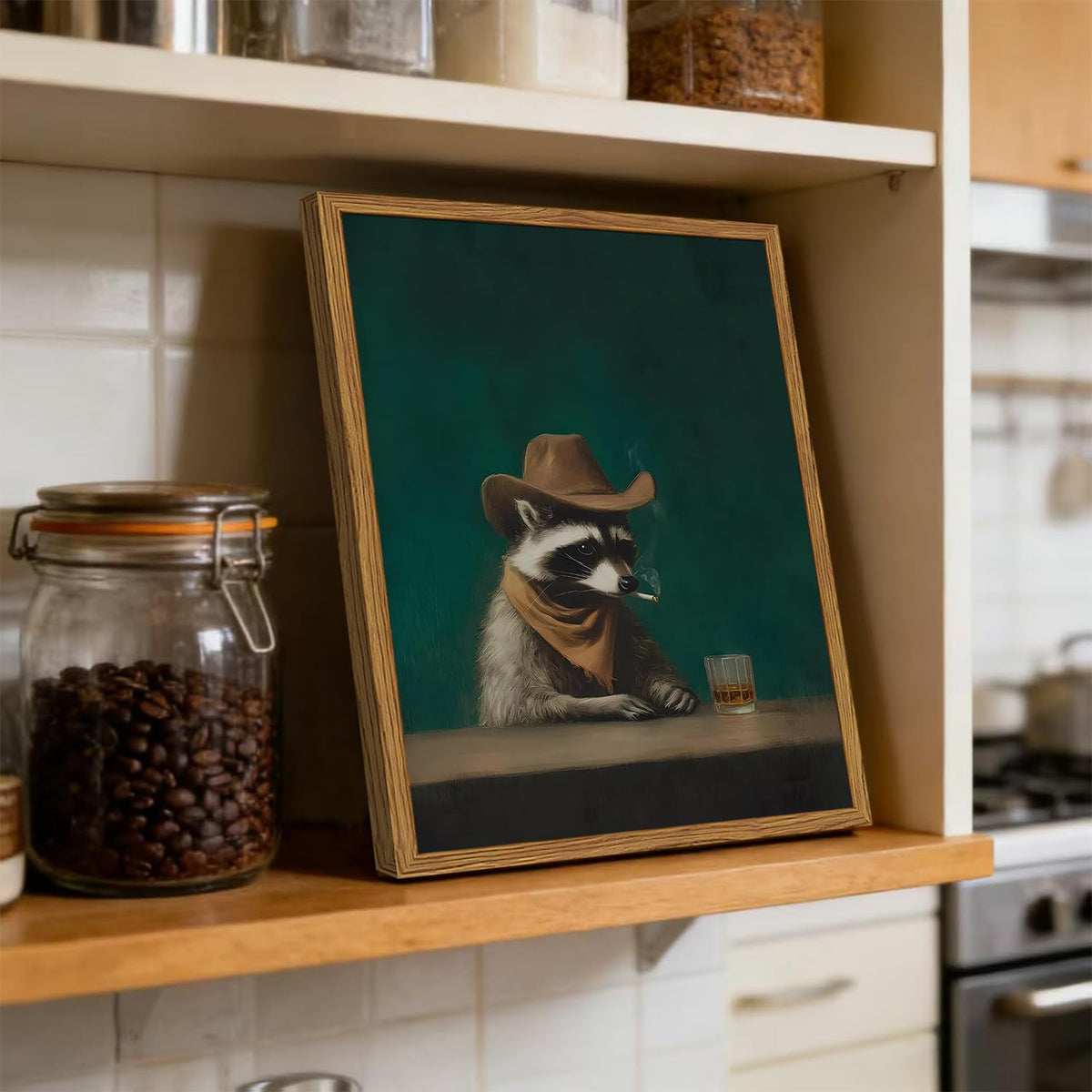 Framed Funny Raccoon Wall Art (Moody Raccoon / 10"L x 8"W)