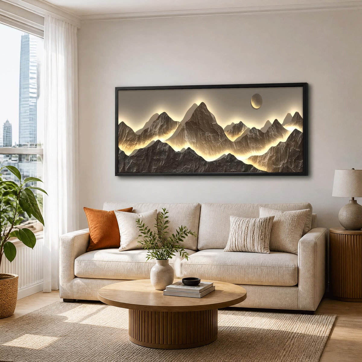 Large Framed Modern Mountain Wall Art Abstract Landscape Canvas Wall Decor (Mountain / 48"L x 24"W)