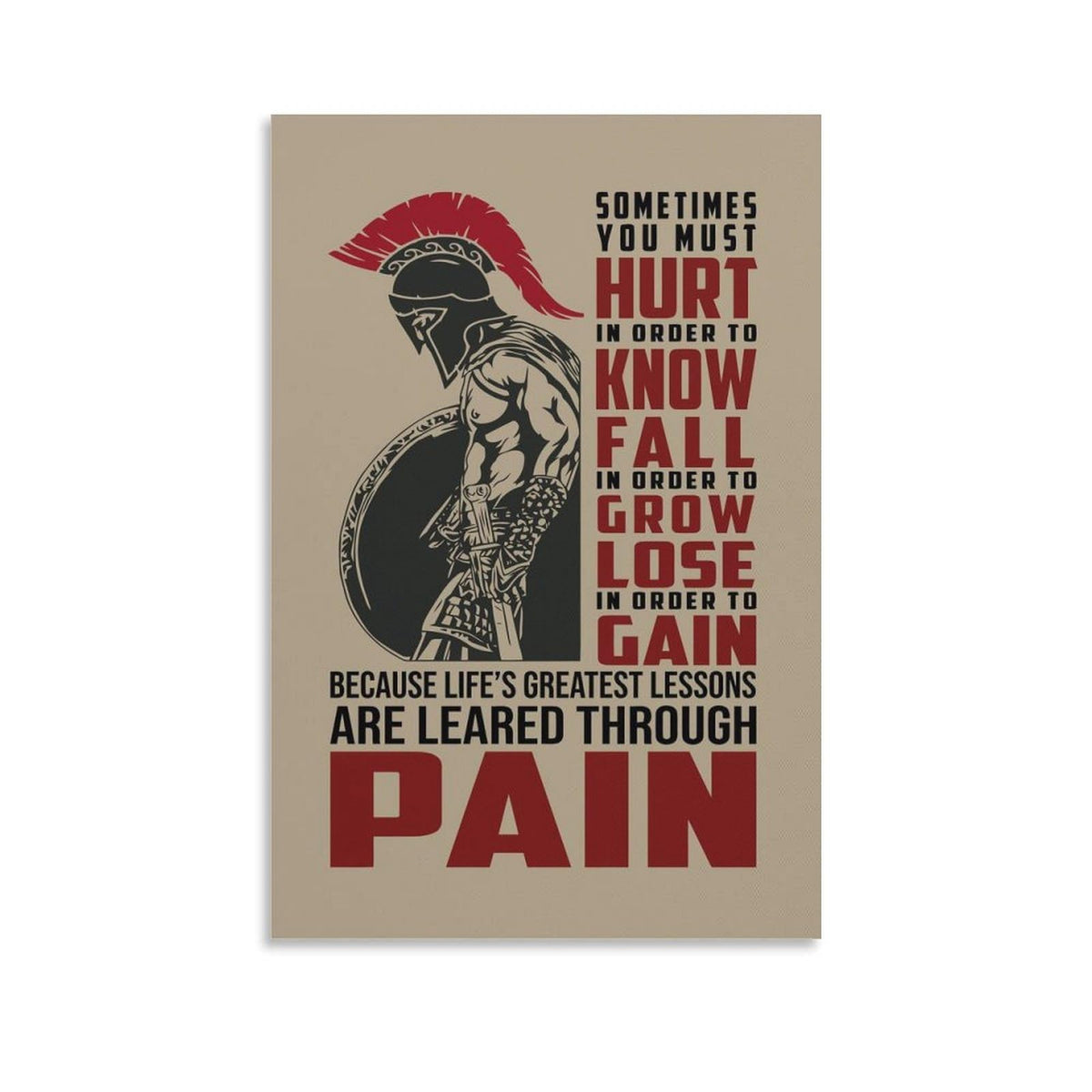 Spartan Motivation Quote Spartan Warrior Canvas Printing Wall Art Prints Wall Decor Posters Pain Lessons Typography Red Black Stoic Gym Office Living Room Bedroom Decor 16x24inch (style-23 / 16x24inch(40x60cm) Unframe)