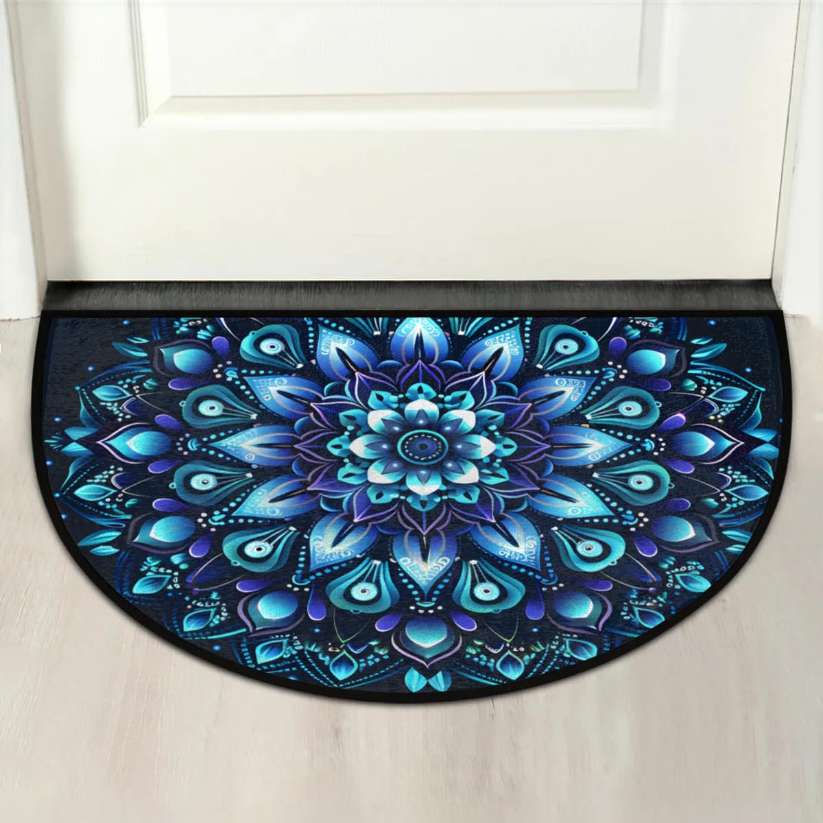 Mandala Blue Half Round Door Mat Semi Moon Rug Fireplace Carpet Area Rugs (A:a-13)