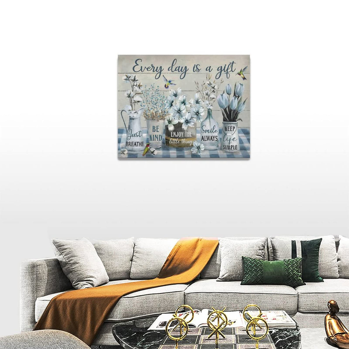Farmhouse Flower Bathroom Decor Wall Art Rustic Flower Every Day Is A Gift Floral Spring Summer Pictures Wall Decor Canvas Painting Prints Artwork Framed for Bedroom Living Room 16"x12" (Everyday Is A Gift / 16"L x 12"W)