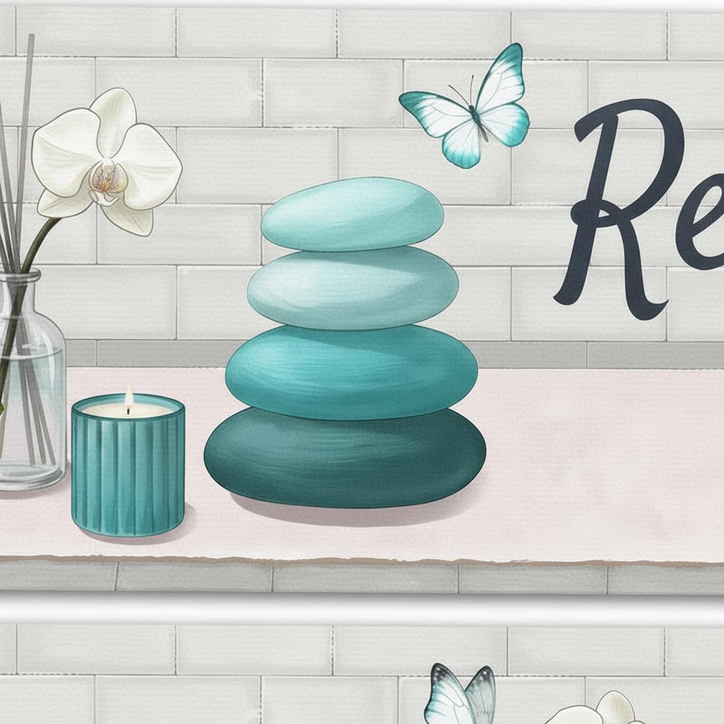 Teal Bathroom Wall Art Zen Pictures Canvas Painting for Zen Meditation Room Wall Decor Framed 8"x16" for Each (Teal)