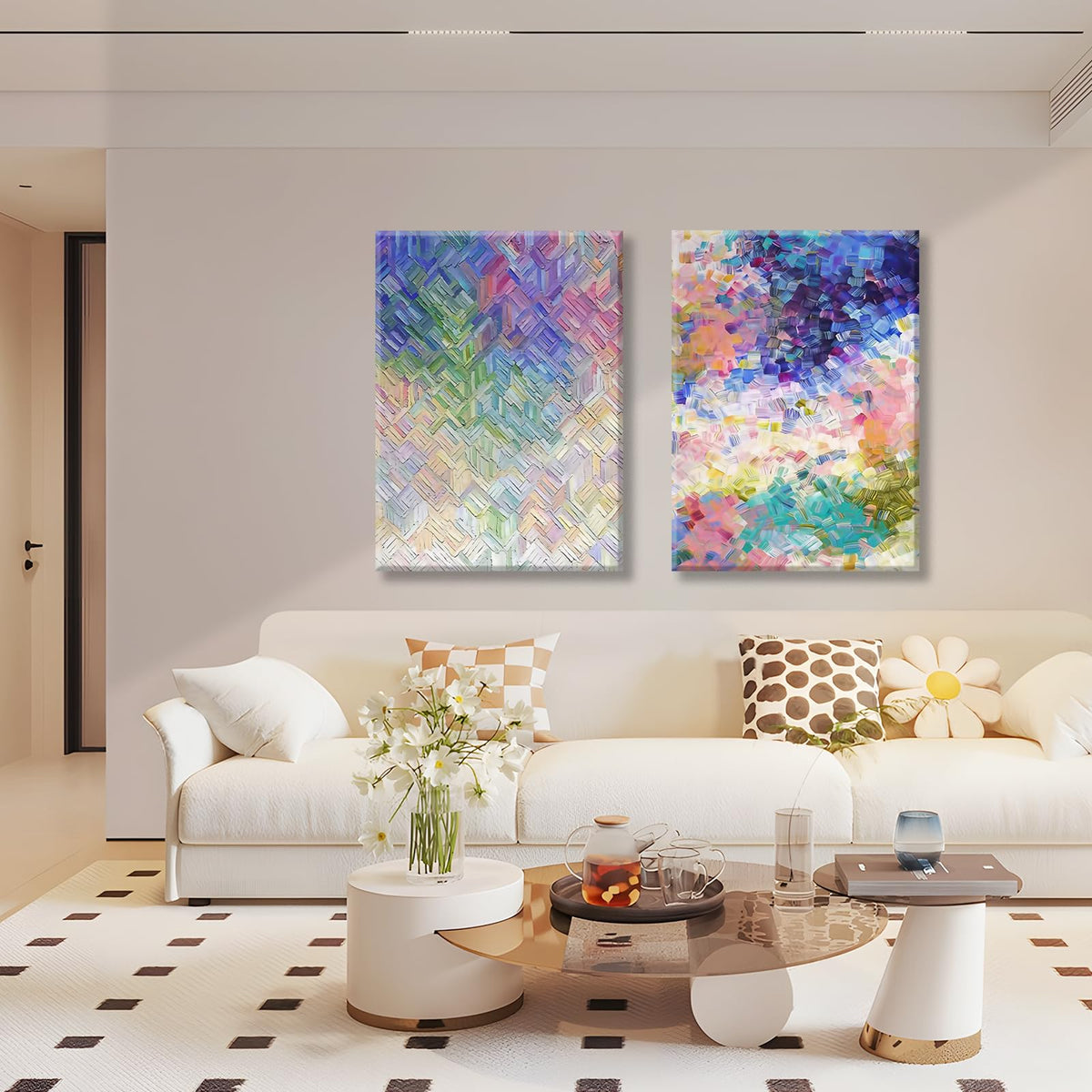 2 Pcs Framed Bathroom Wall Art Abstract Navy Blue And White Canvas Prints Simple Color Block for Living Room Bedroom Bathroom Office Ready to Hang 12x16 Inch (Color Blocks / 12X16inch)