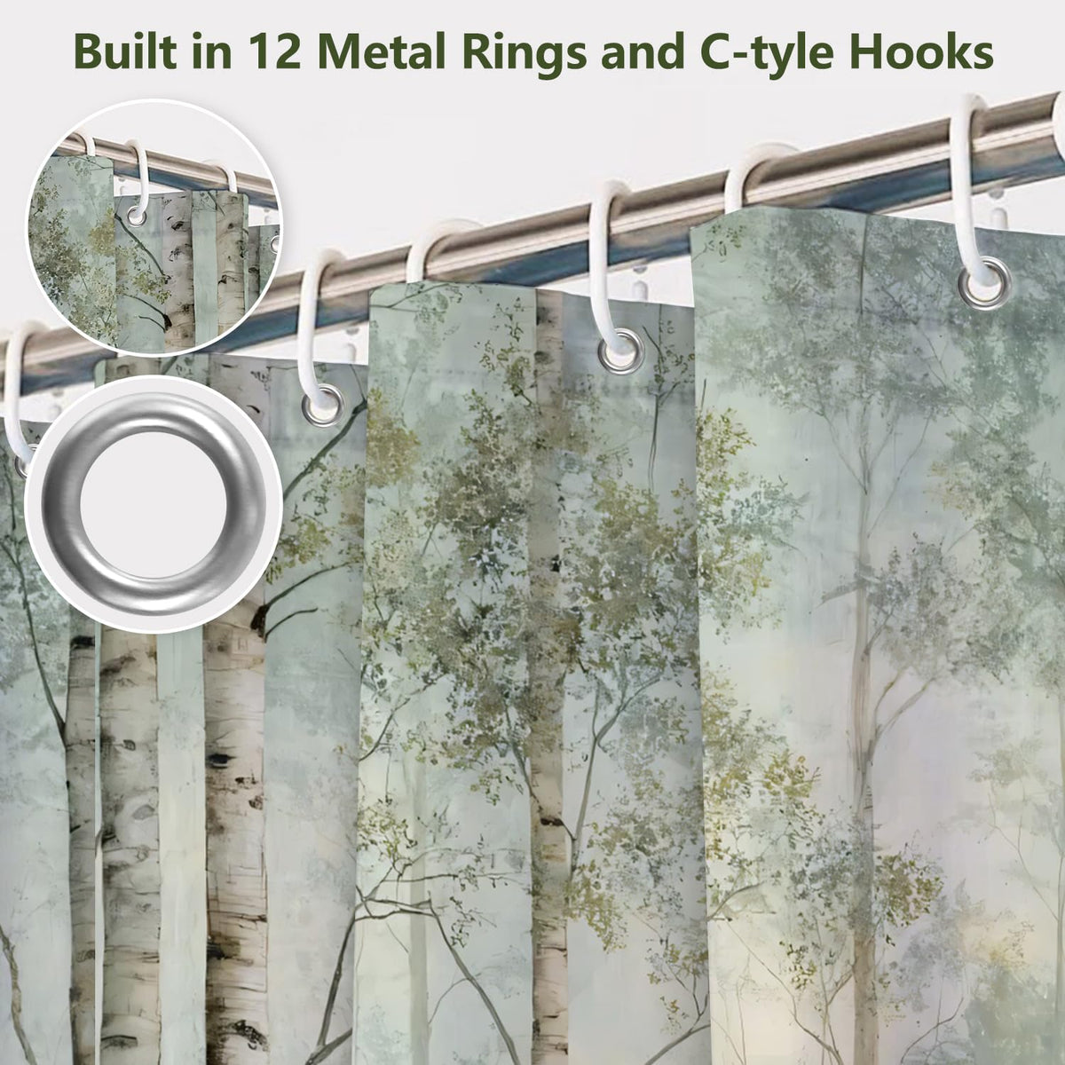 Misty Forest Shower Curtain 71x74 Inch (Misty Birch Tree)