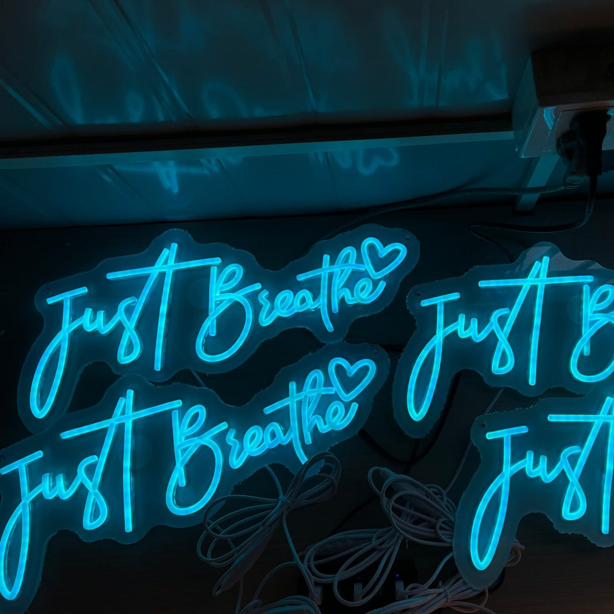 Just Breathe Neon Sign Calming Quote LED Wall Decor (Just Breathe-Ice Blue)